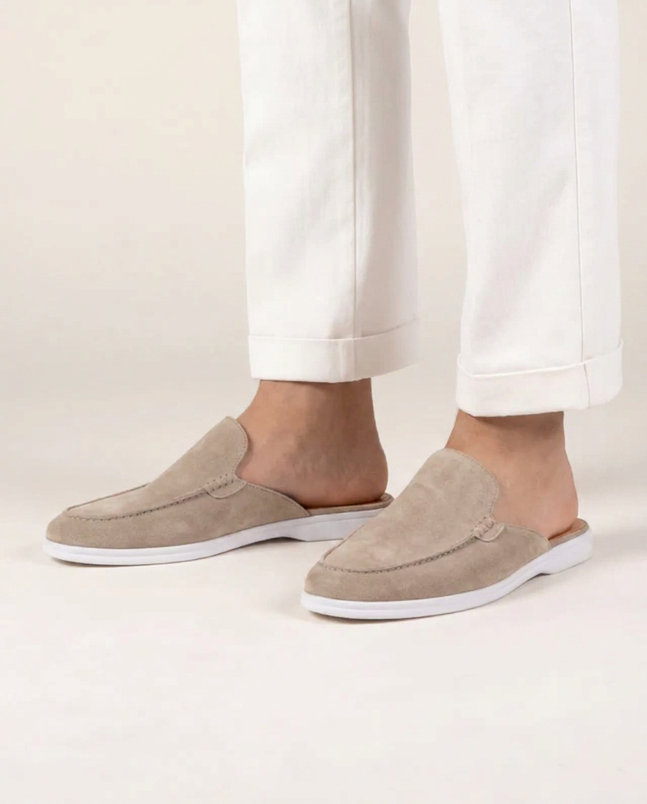 Yacht | Mule Uomo in Camoscio Beige con Tallone Aperto