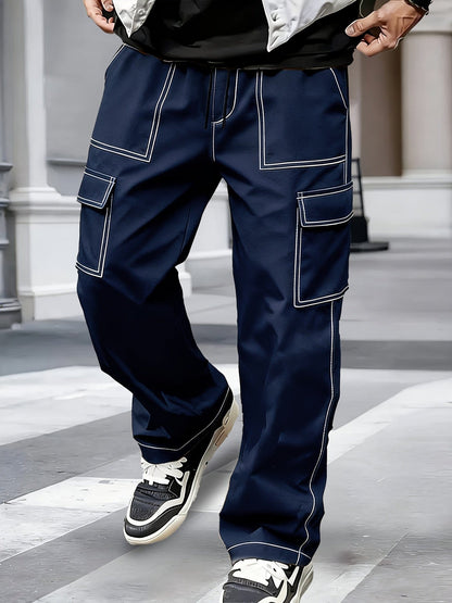 Pantaloni cargo uomo con cuciture a contrasto e tasche multiple