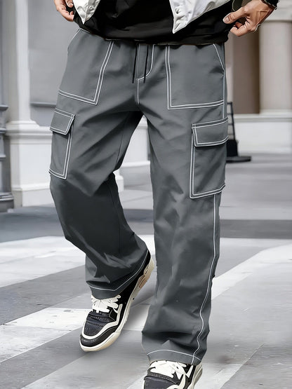 Pantaloni cargo uomo con cuciture a contrasto e tasche multiple