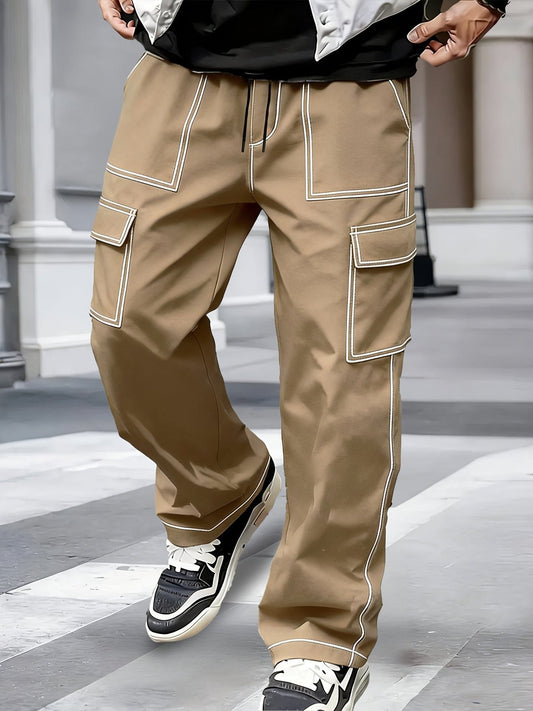 Pantaloni cargo uomo con cuciture a contrasto e tasche multiple