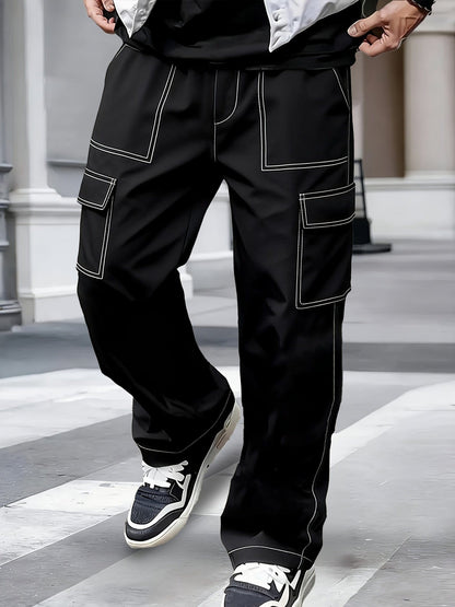 Pantaloni cargo uomo con cuciture a contrasto e tasche multiple