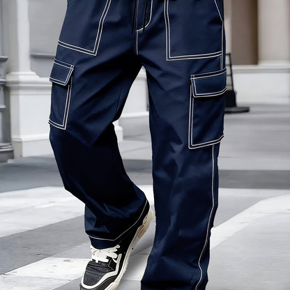 Pantaloni cargo uomo con cuciture a contrasto e tasche multiple