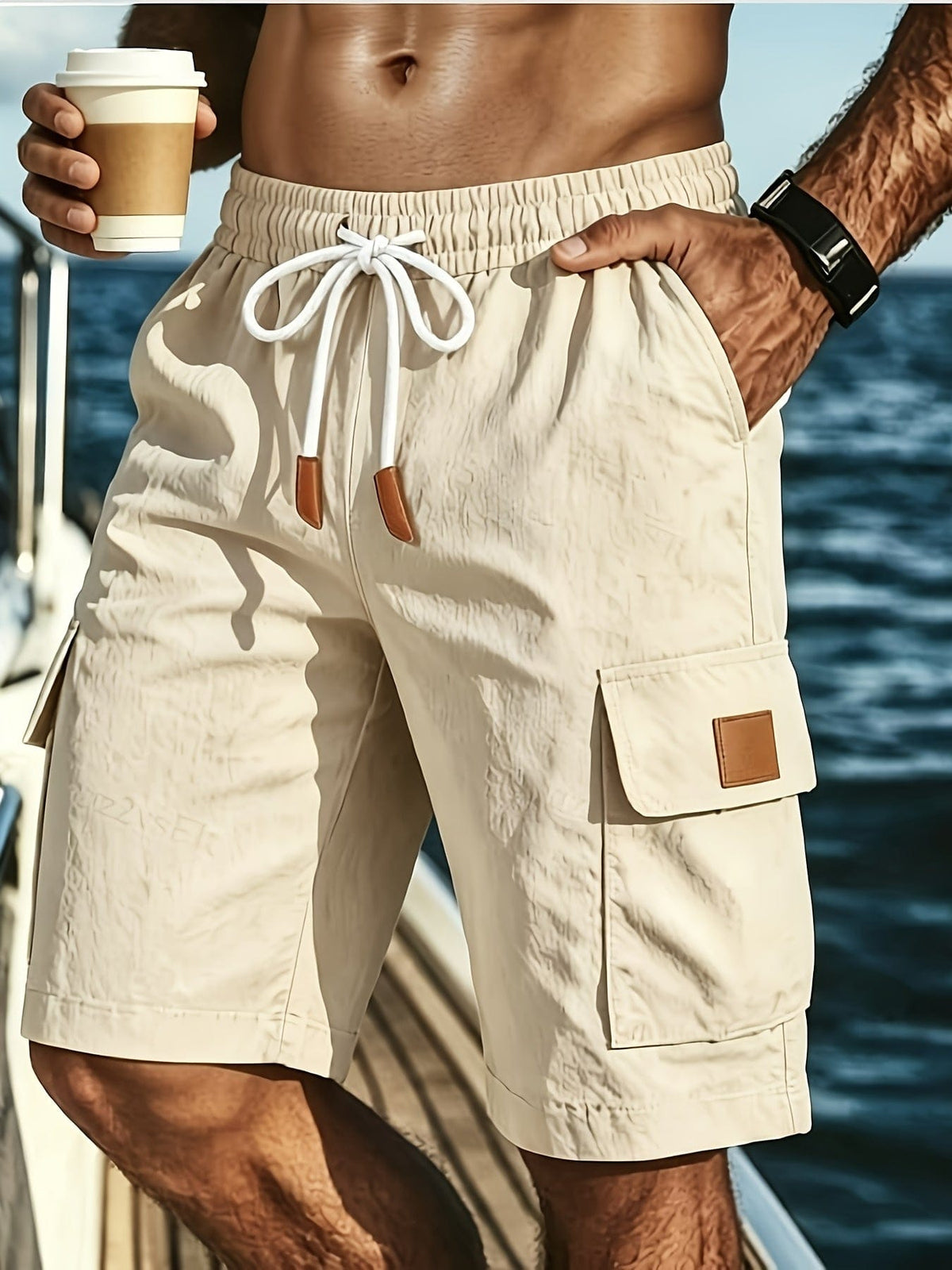 Bermuda cargo uomo con coulisse e tasche a patta