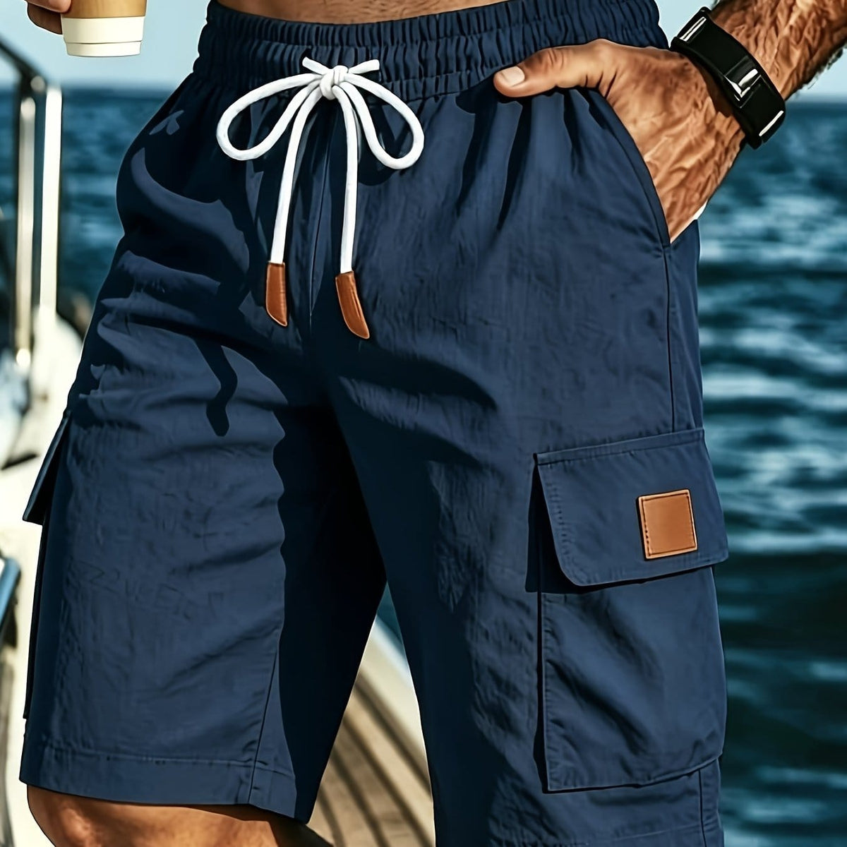 Bermuda cargo uomo con coulisse e tasche a patta