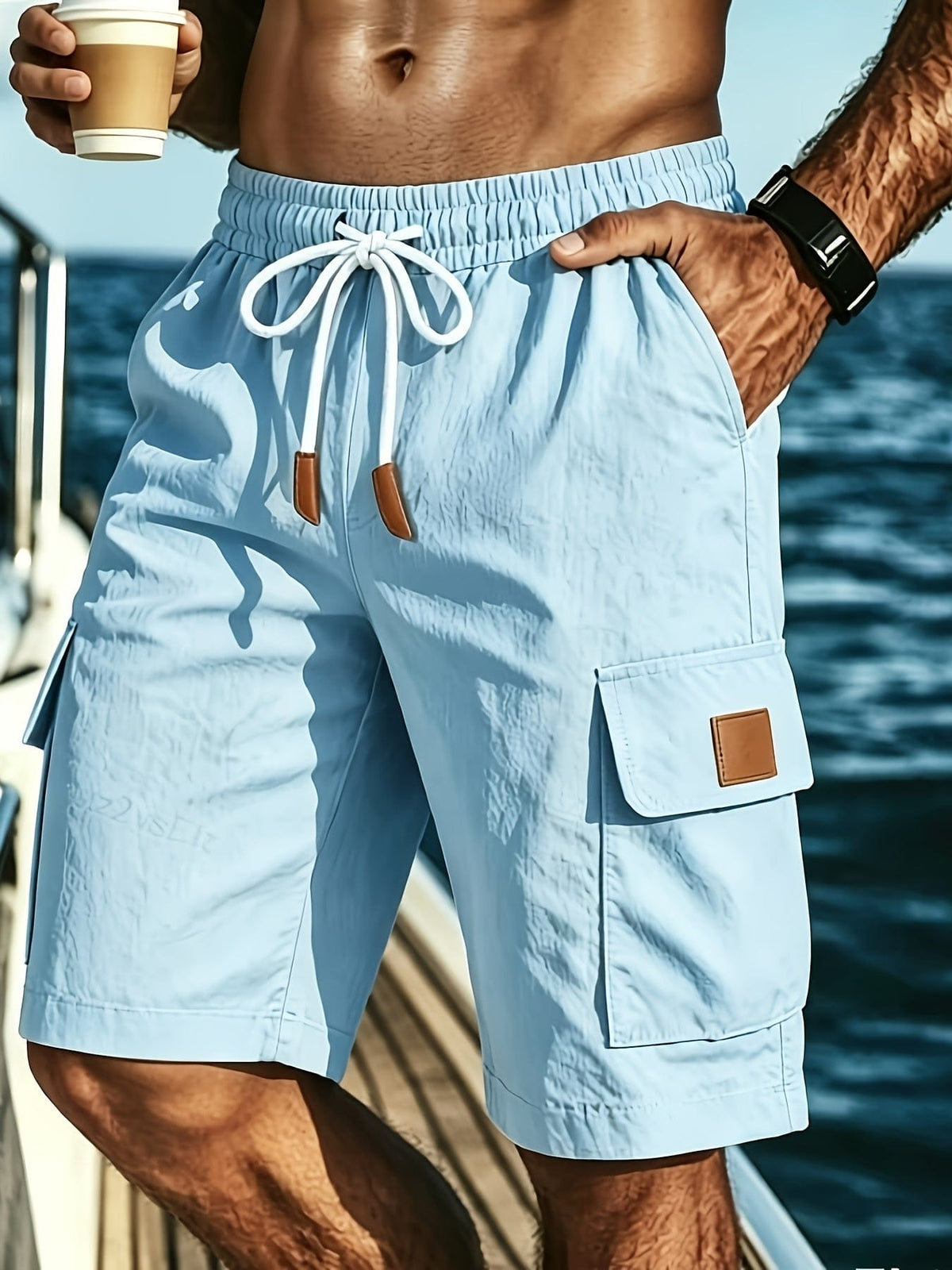 Bermuda cargo uomo con coulisse e tasche a patta