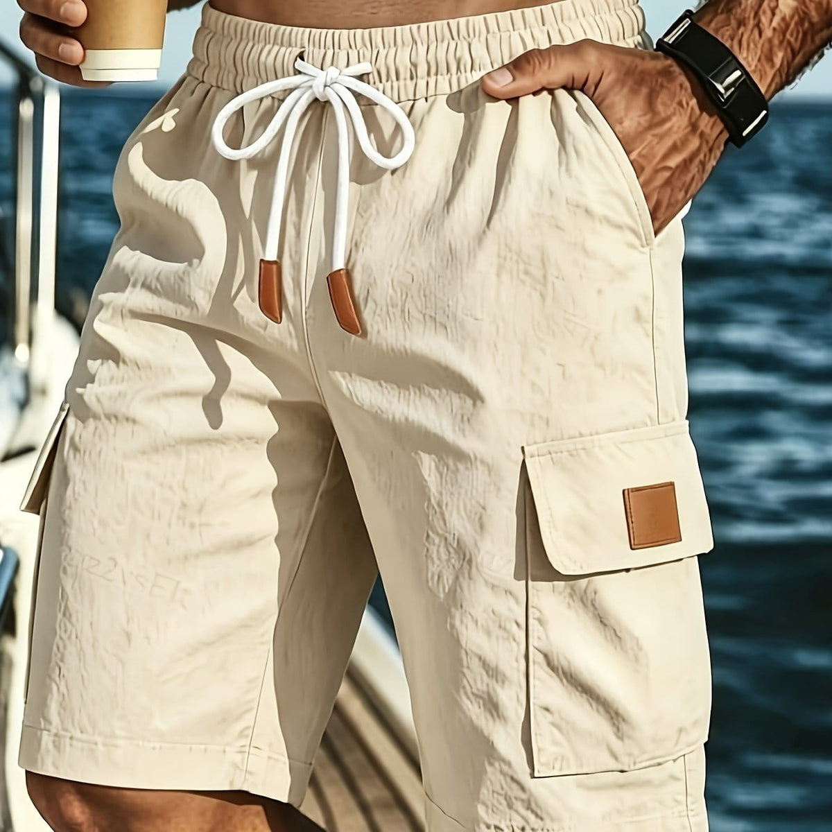 Bermuda cargo uomo con coulisse e tasche a patta