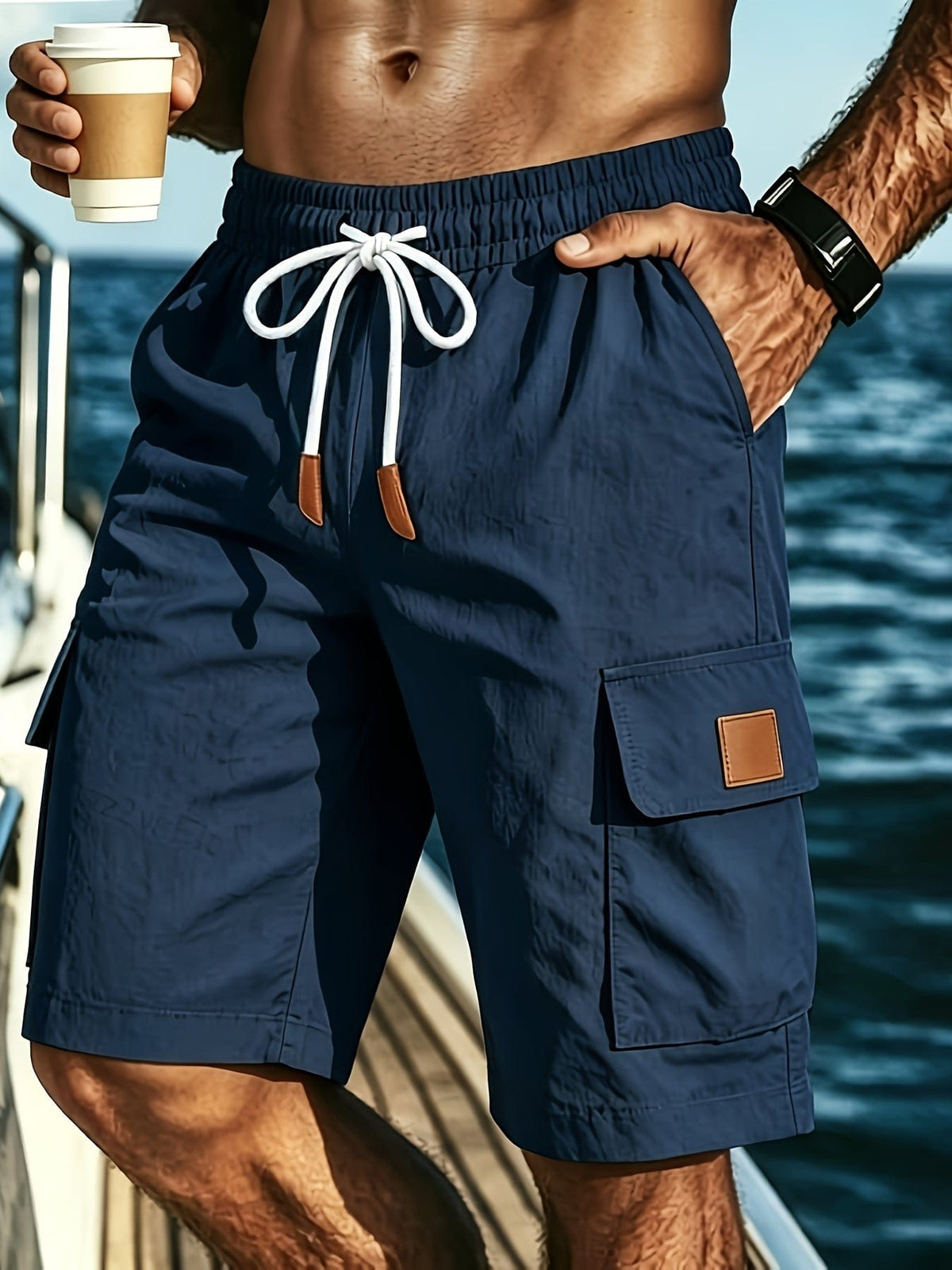 Bermuda cargo uomo con coulisse e tasche a patta