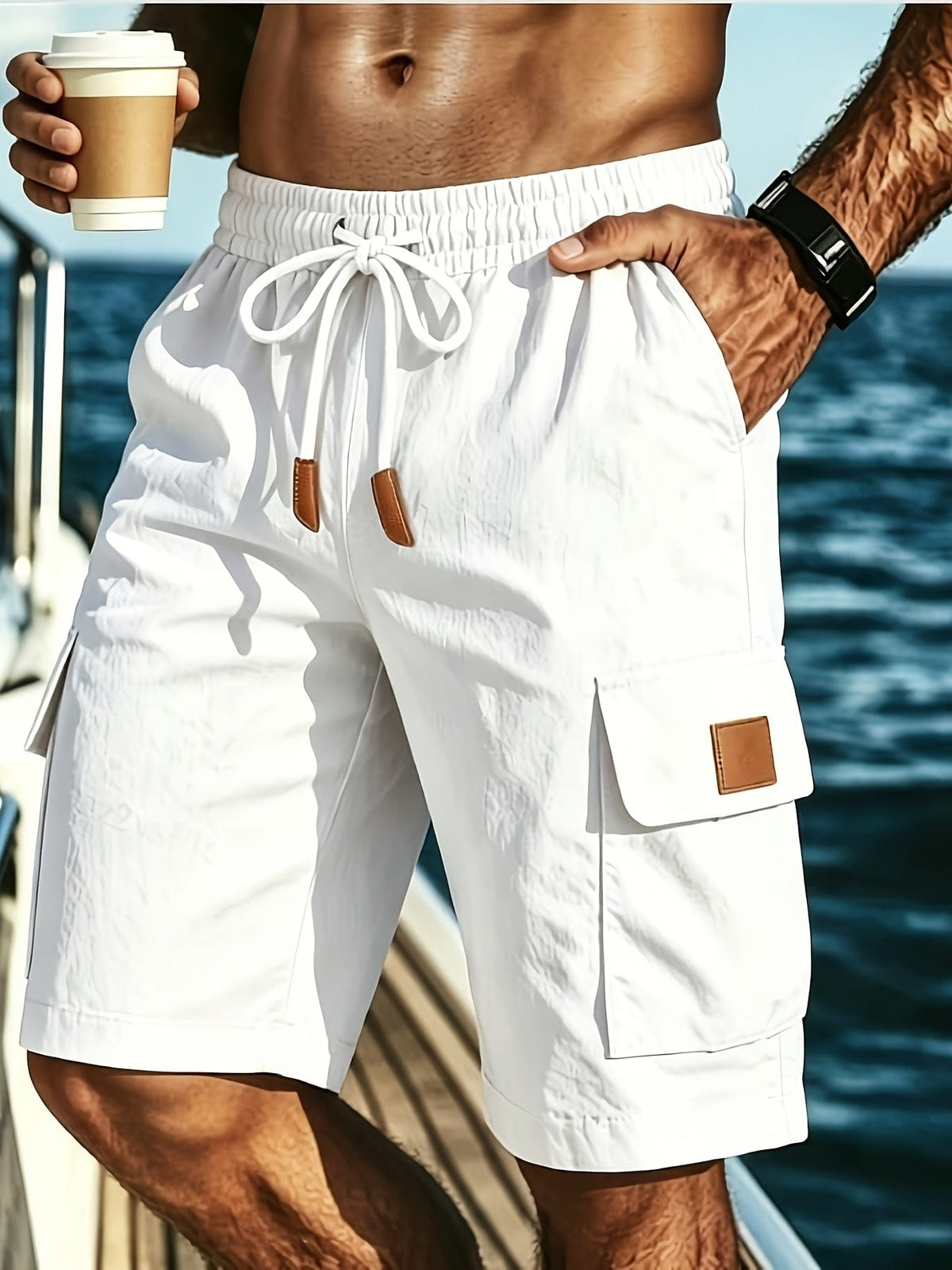 Bermuda cargo uomo con coulisse e tasche a patta