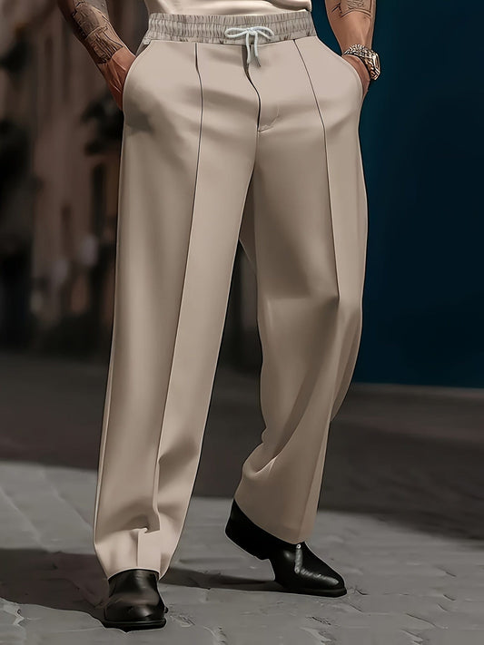 Pantaloni Uomo a Gamba Larga con Coulisse e Piega Frontale