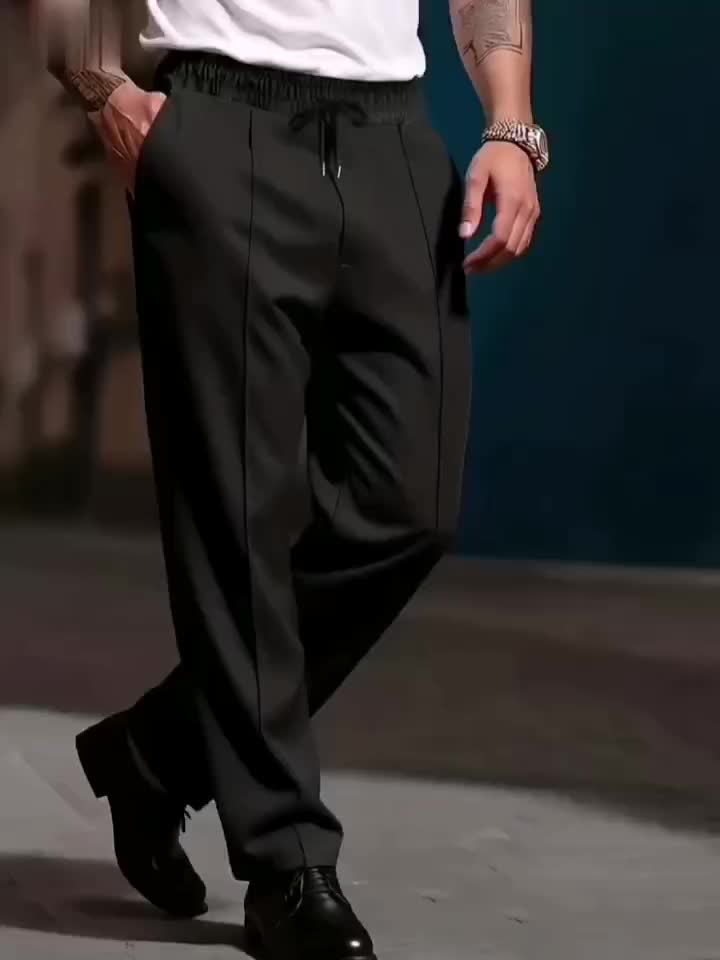 Pantaloni Uomo a Gamba Larga con Coulisse e Piega Frontale