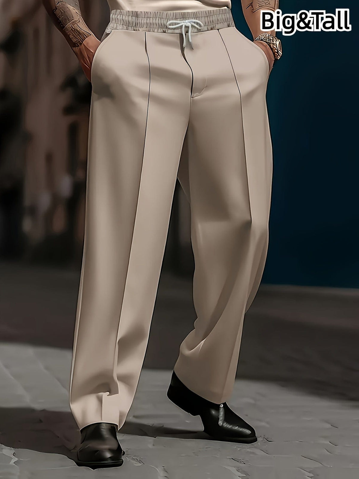 Pantaloni Uomo a Gamba Larga con Coulisse e Piega Frontale
