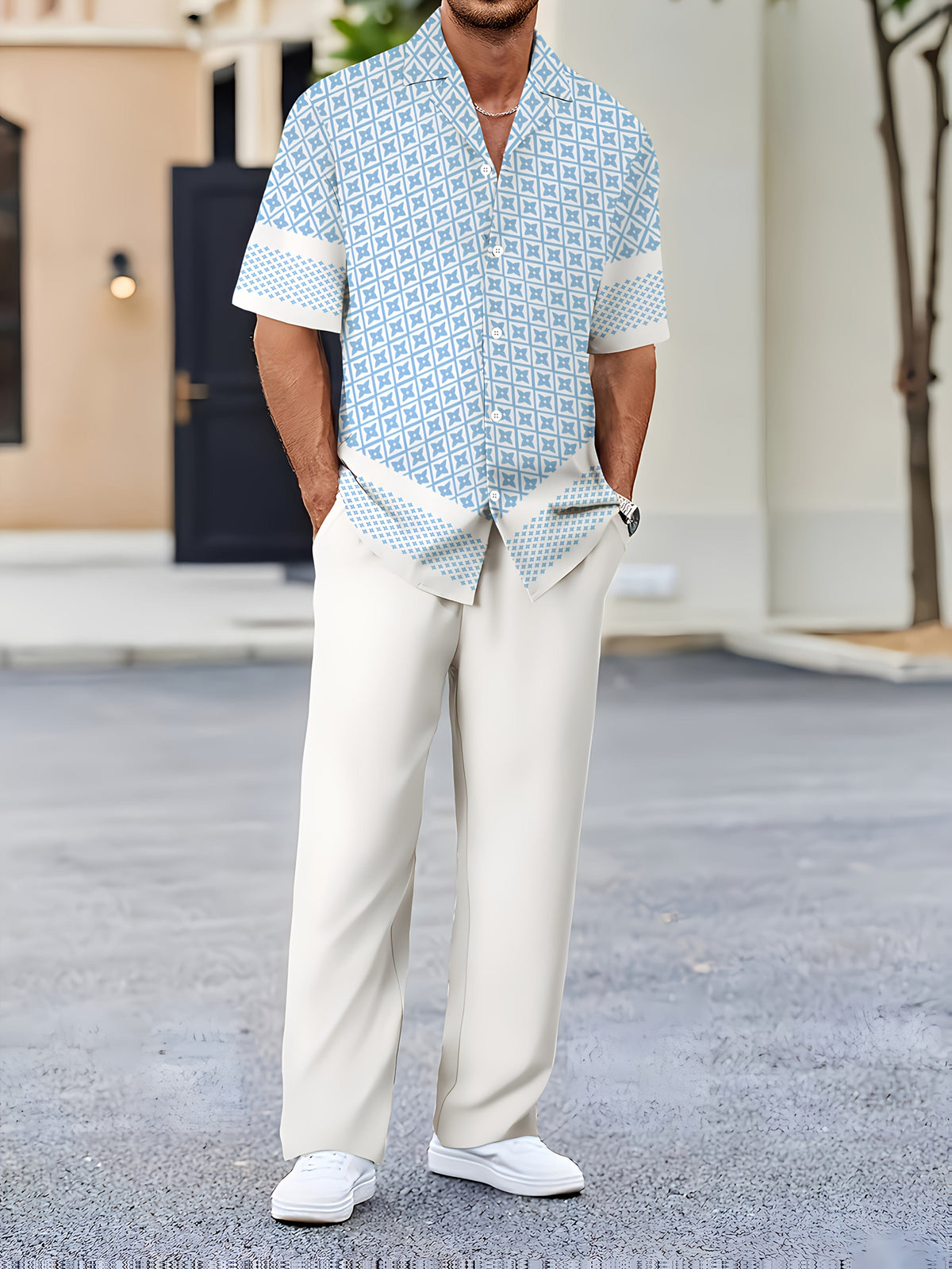 Completo Uomo Camicia e Pantaloni con Stampa Geometrica