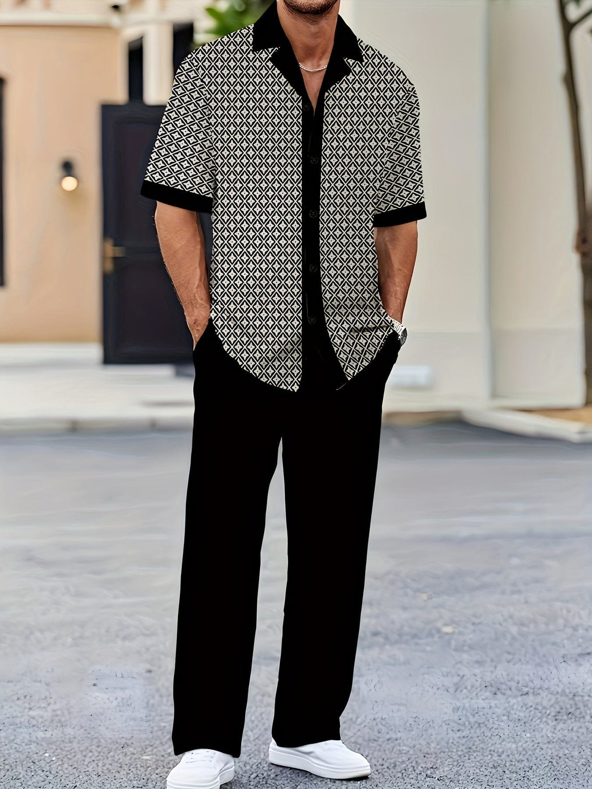 Completo Uomo Camicia e Pantaloni con Stampa Geometrica
