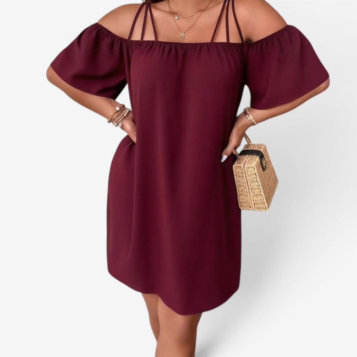 Abito Midi in Lino Donna con Scollo a Barca e Bottoni