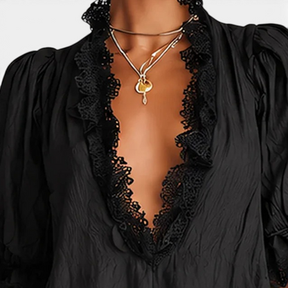 Marcellina Abito Midi in Chiffon con Perle e Orlo Asimmetrico