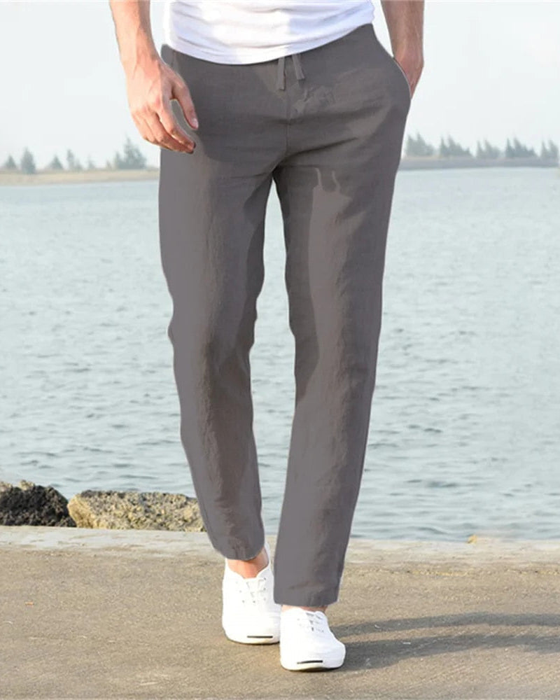 White Men's Breathable Summer Trousers Comfortable Fit — Lino Conti