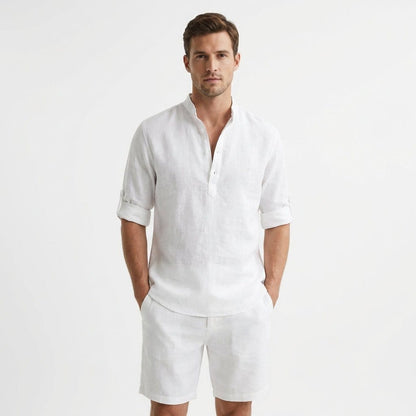 Camicia Henley Uomo in Lino Rilassata, Collo Mao
