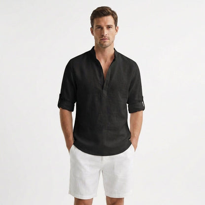 Camicia Henley Uomo in Lino Rilassata, Collo Mao