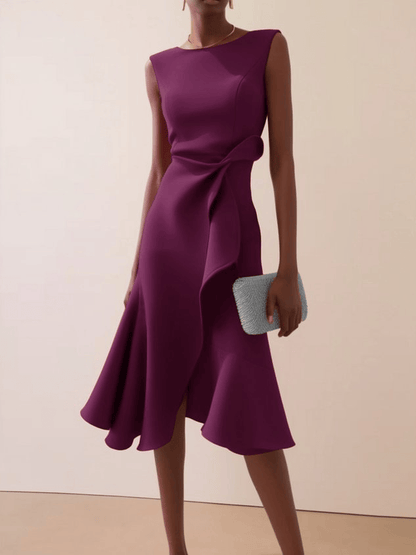 Abito Midi Donna Asimmetrico, Drappeggiato, Estivo e Smanicato