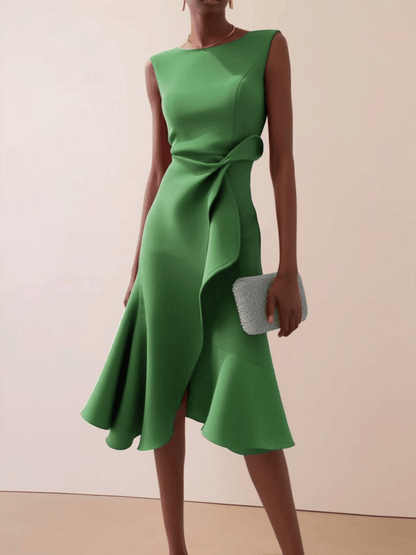 Abito Midi Donna Asimmetrico, Drappeggiato, Estivo e Smanicato