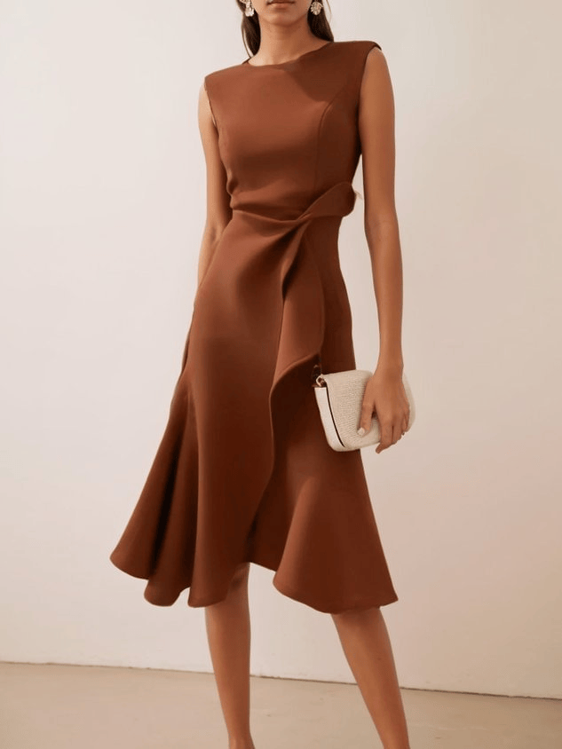 Abito Midi Donna Asimmetrico, Drappeggiato, Estivo e Smanicato
