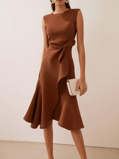 Abito Midi Donna Asimmetrico, Drappeggiato, Estivo e Smanicato