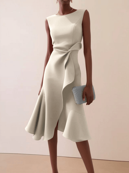 Abito Midi Donna Asimmetrico, Drappeggiato, Estivo e Smanicato