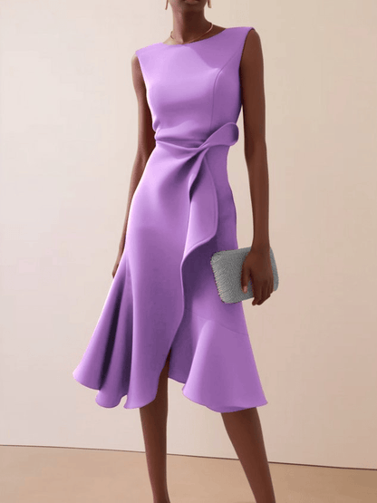 Abito Midi Donna Asimmetrico, Drappeggiato, Estivo e Smanicato