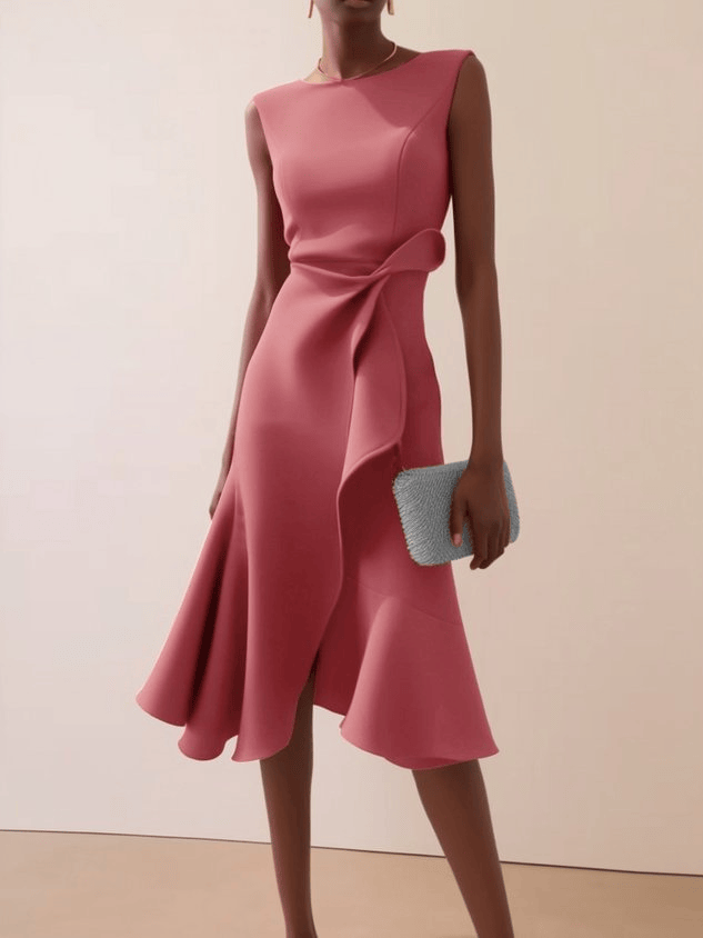 Abito Midi Donna Asimmetrico, Drappeggiato, Estivo e Smanicato