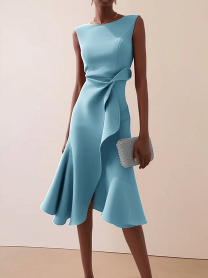 Abito Midi Donna Asimmetrico, Drappeggiato, Estivo e Smanicato