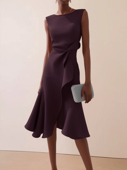 Abito Midi Donna Asimmetrico, Drappeggiato, Estivo e Smanicato