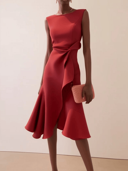 Abito Midi Donna Asimmetrico, Drappeggiato, Estivo e Smanicato