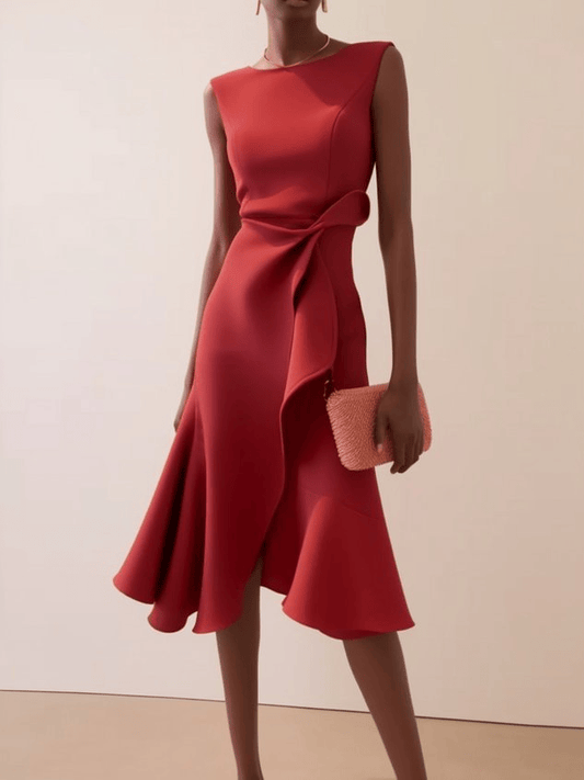Abito Midi Donna Asimmetrico, Drappeggiato, Estivo e Smanicato