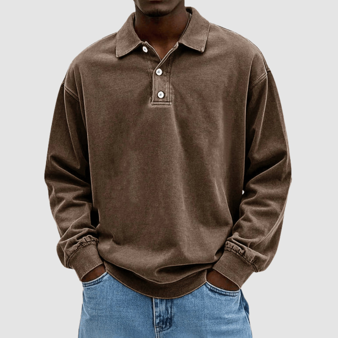 Polo Uomo Vintage Classica Cotone Manica Lunga
