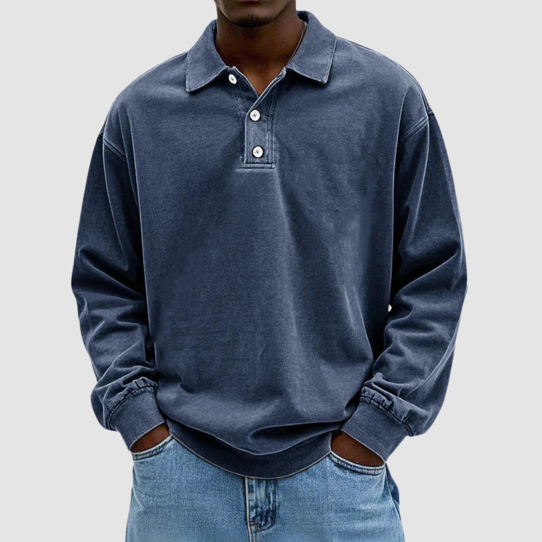 Polo Uomo Vintage Classica Cotone Manica Lunga