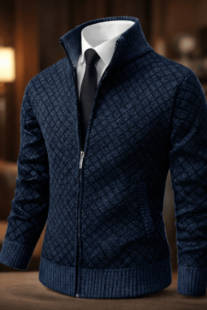 Cardigan Full Zip Moderno con Collo Alto