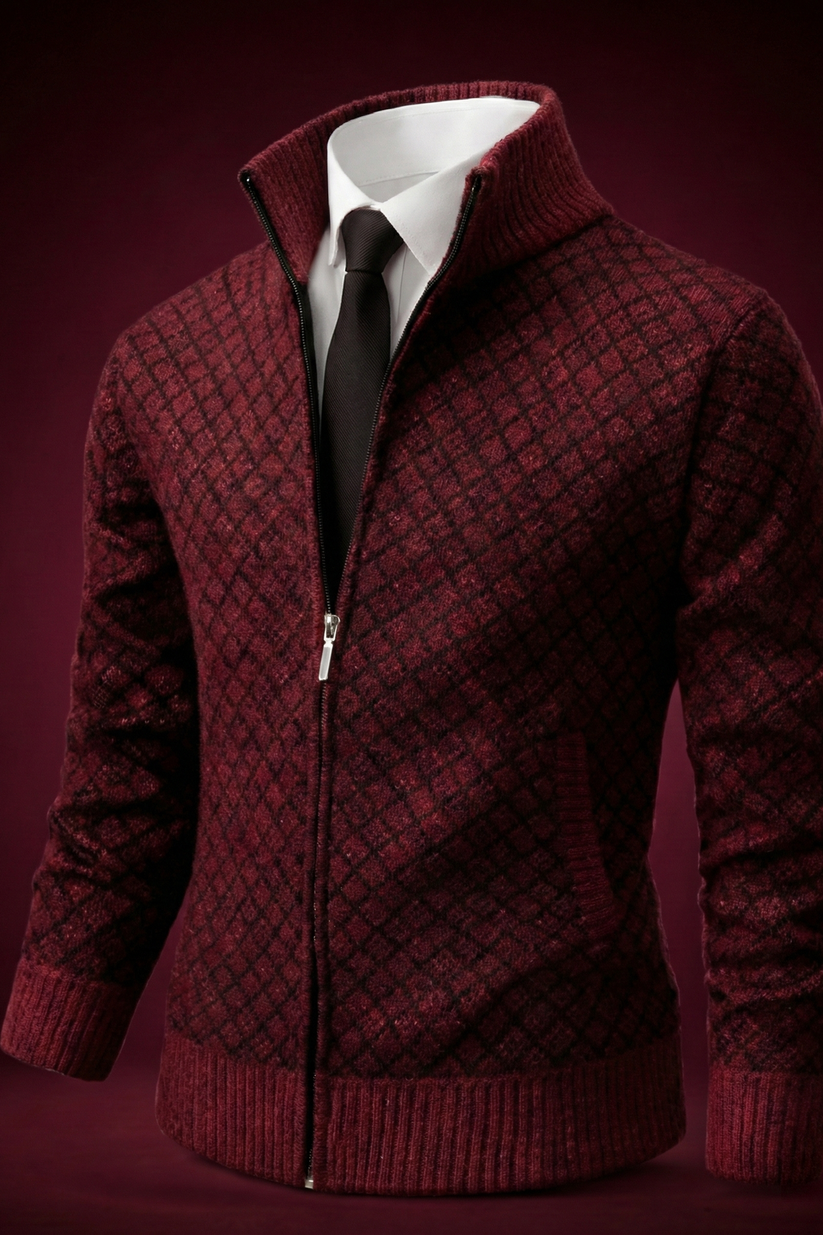 Cardigan Full Zip Moderno con Collo Alto
