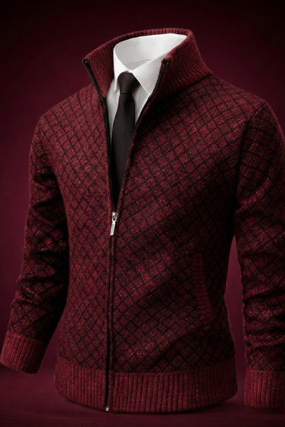 Cardigan Full Zip Moderno con Collo Alto