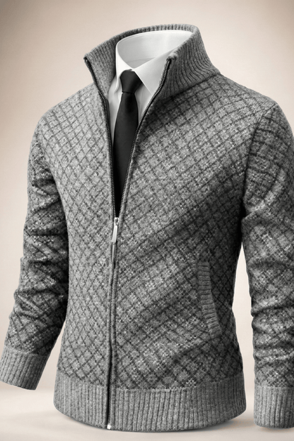 Cardigan Full Zip Moderno con Collo Alto