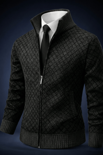 Cardigan Full Zip Moderno con Collo Alto