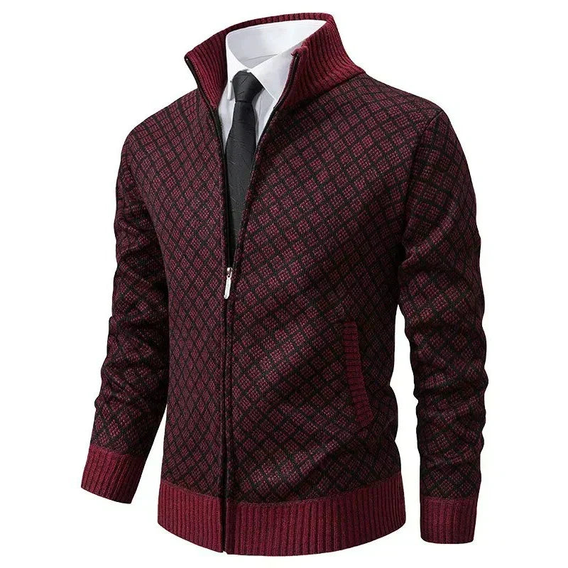 Cardigan Full Zip Moderno con Collo Alto