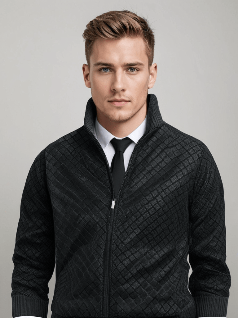 Cardigan Full Zip Moderno con Collo Alto