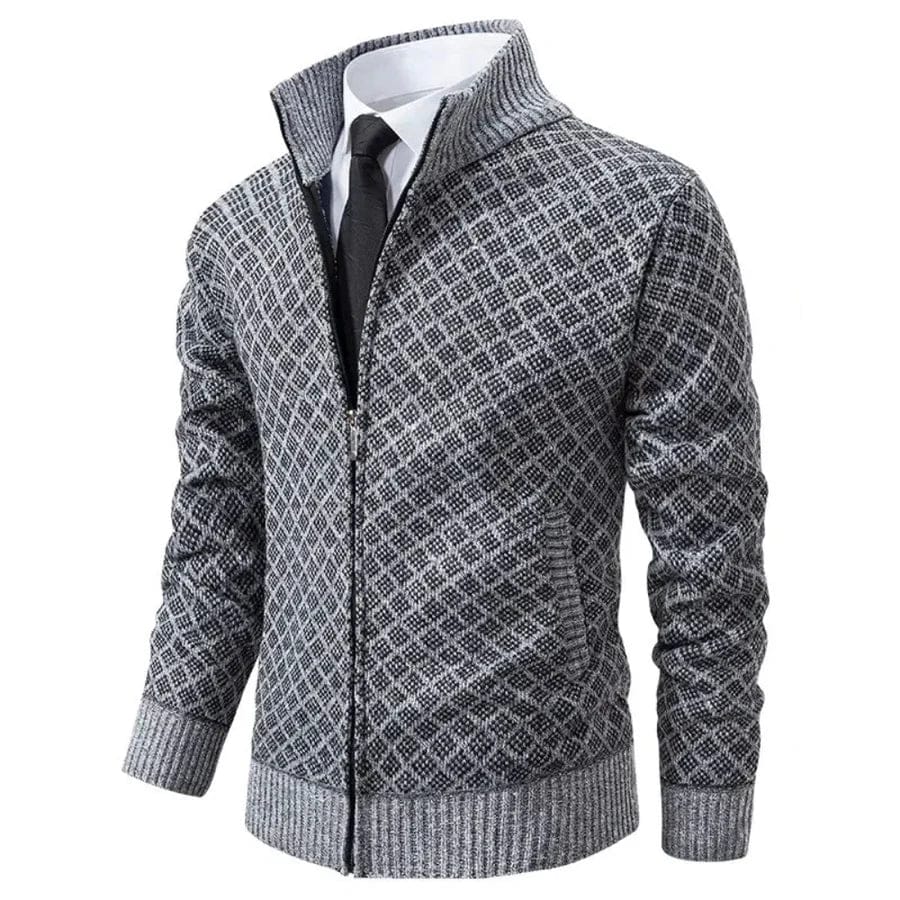 Cardigan Full Zip Moderno con Collo Alto