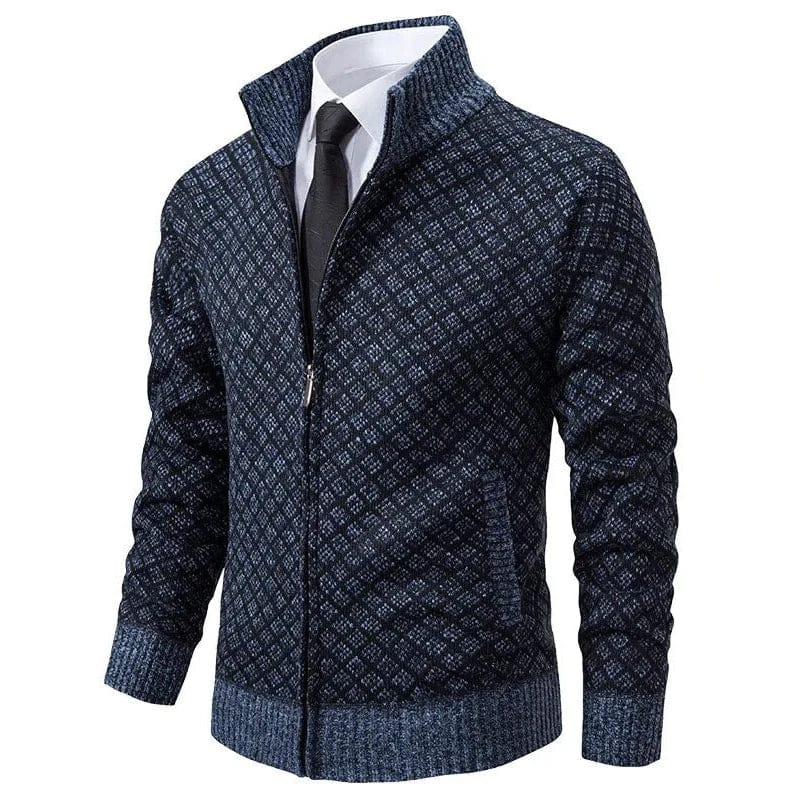 Cardigan Full Zip Moderno con Collo Alto