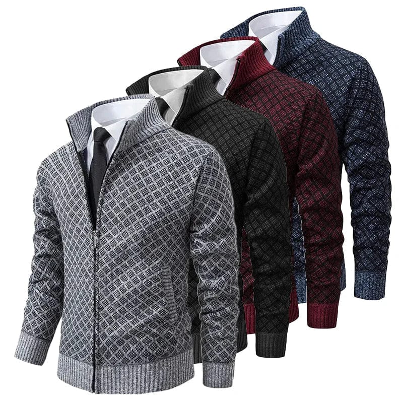 Cardigan Full Zip Moderno con Collo Alto
