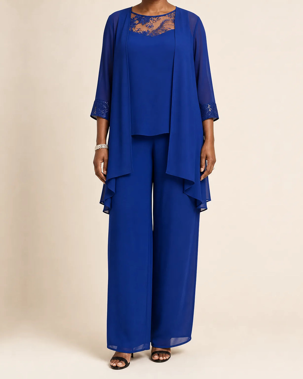 Completo da cerimonia ricamato tre pezzi con pantalone dritto