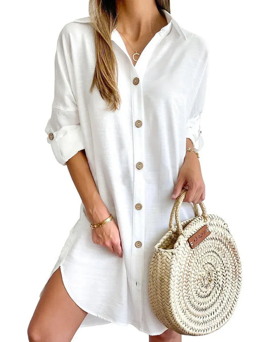 Abito Chemisier da Donna Elegante a Maniche Lunghe — vista frontale