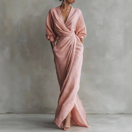 Abito Lungo da Donna Elegante a Maniche Lunghe — vista frontale