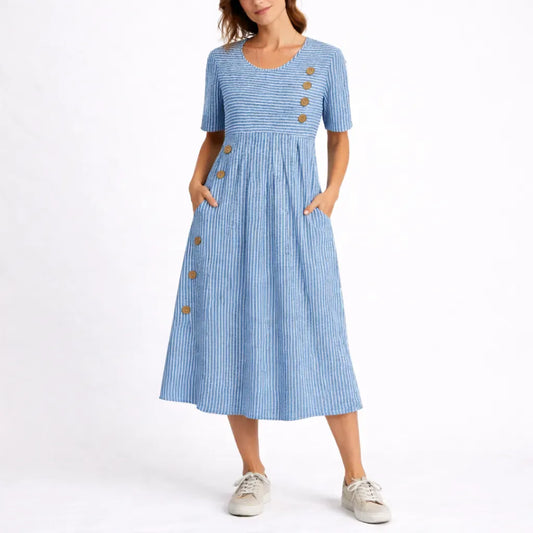 Abito Midi da Donna Blu a Righe — vista frontale