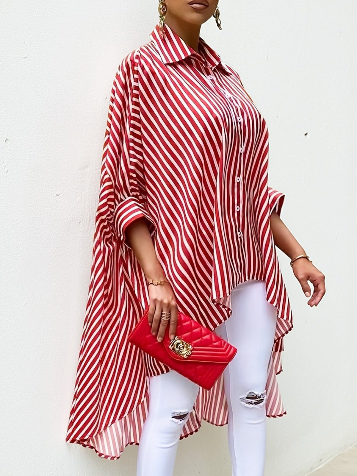 Albiera | Blusa a Righe Fluida con Orlo Asimmetrico